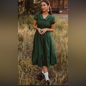 Ivy City Co. Addie Dress in Green Smocked Pockets Collar Women's Midi Dress XS